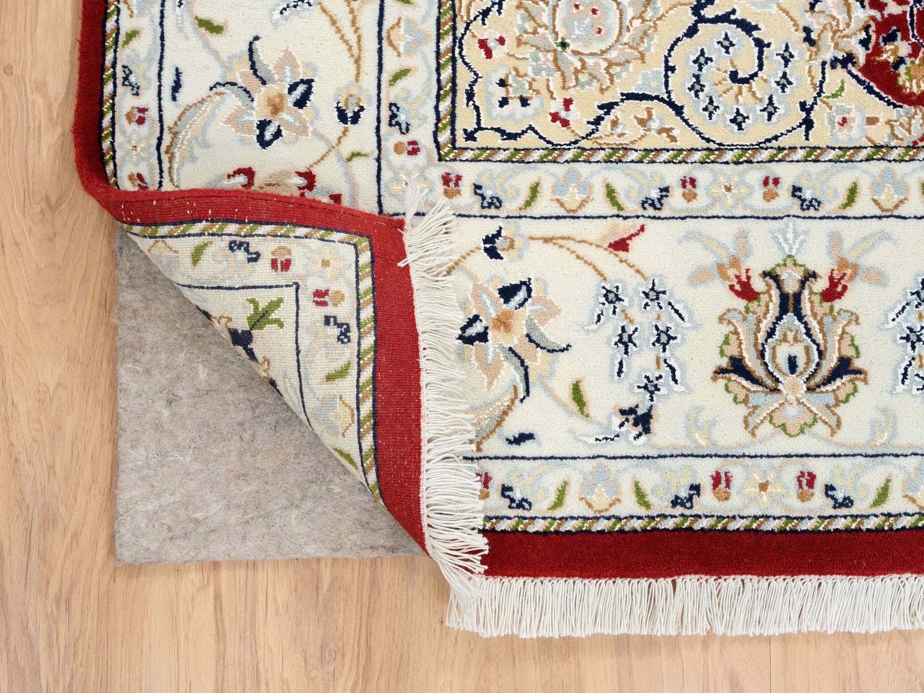Red Nain Rugs 6'x6' Cherry Red, Nain with Center Medallion Flower Design 250 KPSI ...