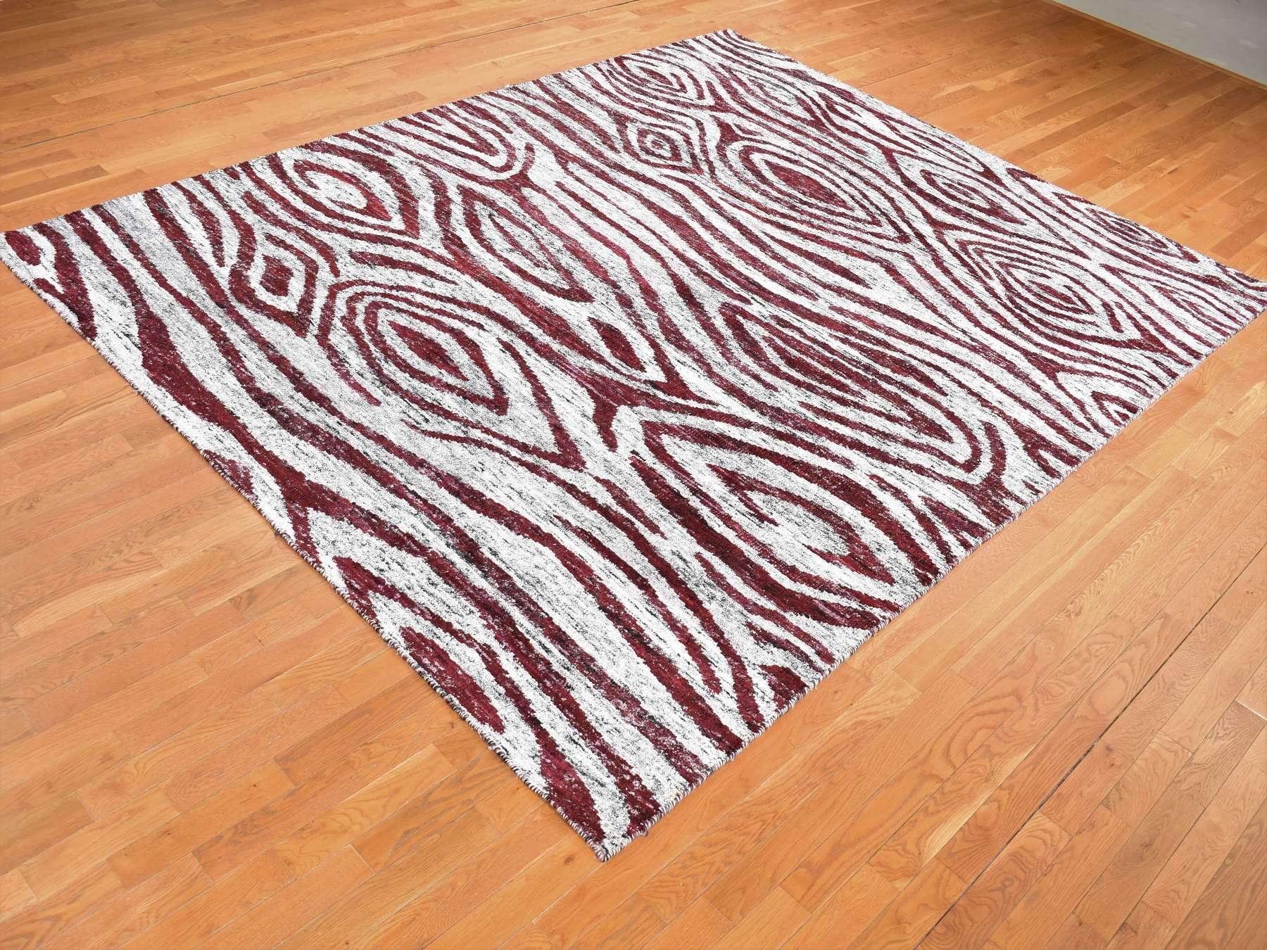 Man Made Rug 9'x11'7'' Ivory, Man Made Silk, Hand Knotted with Tree Bark Design and ...