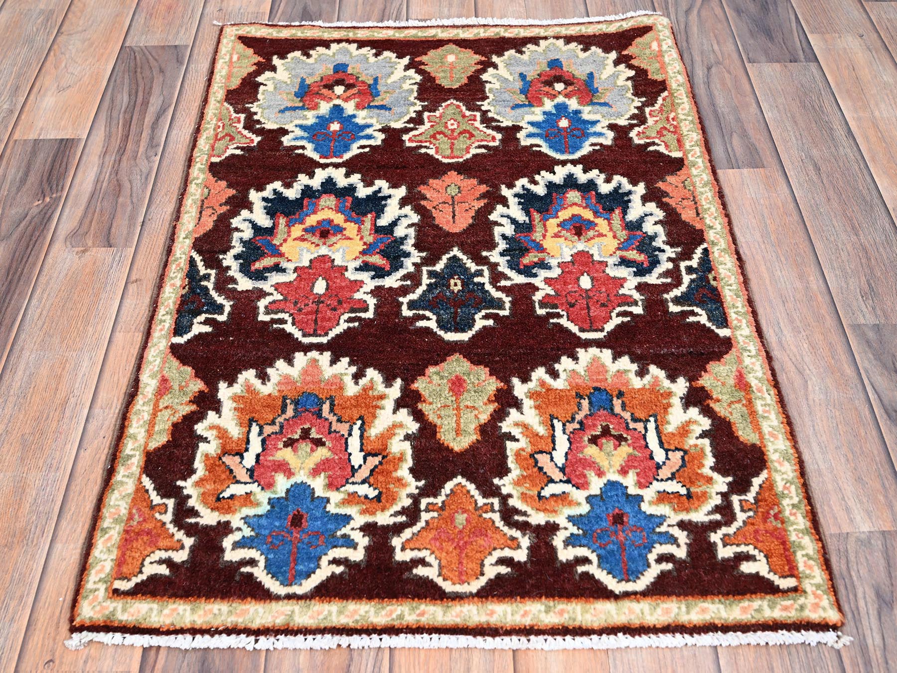 2'x3' Coffee Brown, Hand Knotted Special Kazak with Geometric Design ...