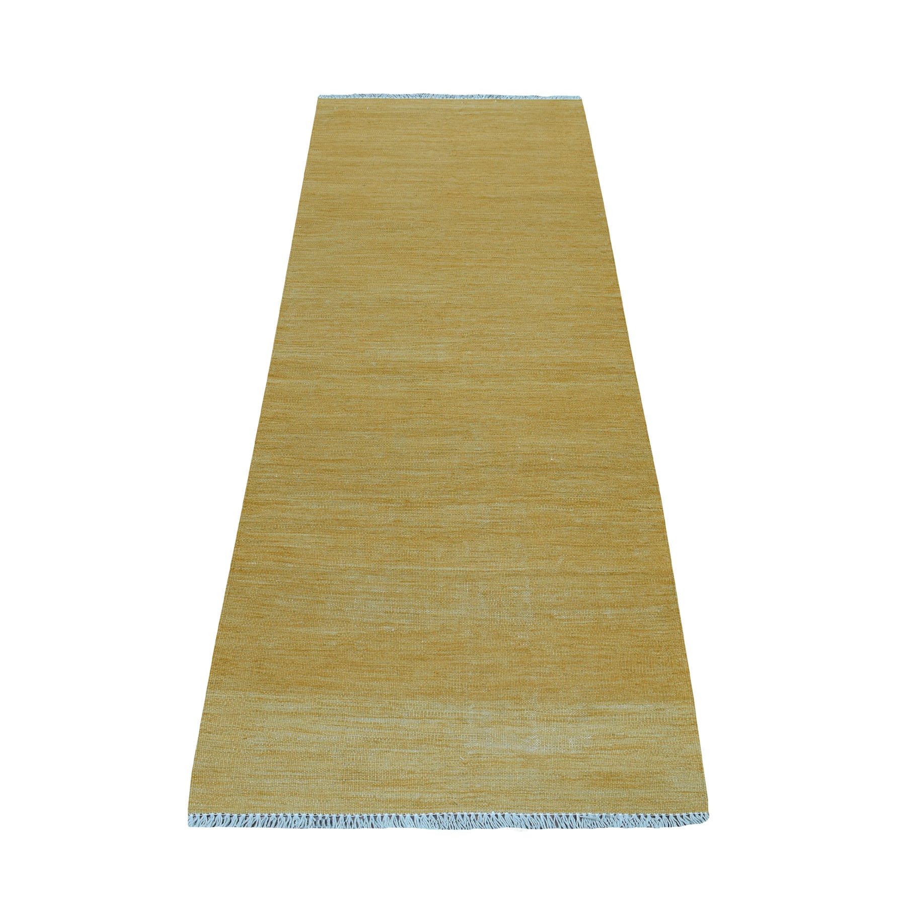 Gold Shades Flat Weave Kilim Pure Wool Hand Woven Runner Oriental Rug